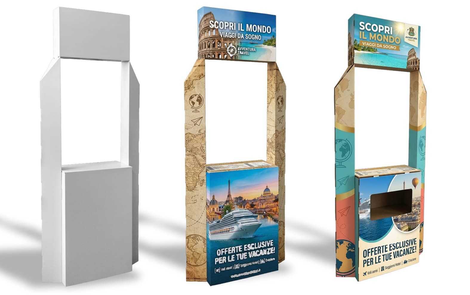 Desk promozionale in cartone con colonne e cartello – Maxi Visibilità